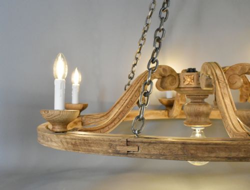 LARGE FRENCH CHANDELIER IN OAK LOUIS XVI STYLE WITH SIX ARMS - ADDITIONAL PHOTO 5