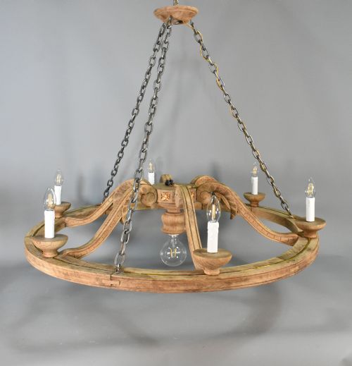 LARGE FRENCH CHANDELIER IN OAK LOUIS XVI STYLE WITH SIX ARMS - ADDITIONAL PHOTO 9