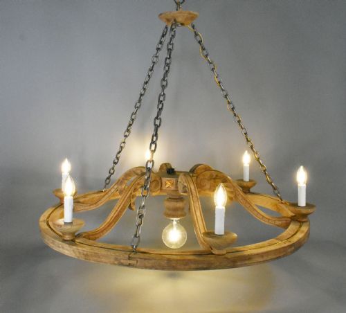 LARGE FRENCH CHANDELIER IN OAK LOUIS XVI STYLE WITH SIX ARMS - ADDITIONAL PHOTO 10