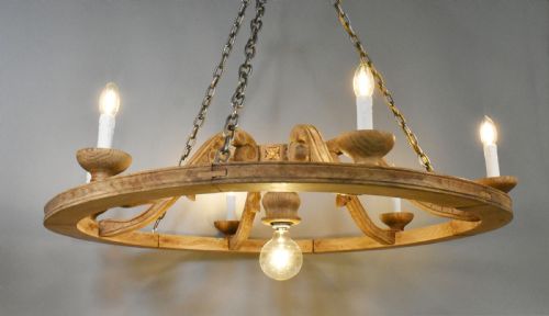LARGE FRENCH CHANDELIER IN OAK LOUIS XVI STYLE WITH SIX ARMS - ADDITIONAL PHOTO 11