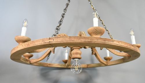 LARGE FRENCH CHANDELIER IN OAK LOUIS XVI STYLE WITH SIX ARMS - ADDITIONAL PHOTO 12