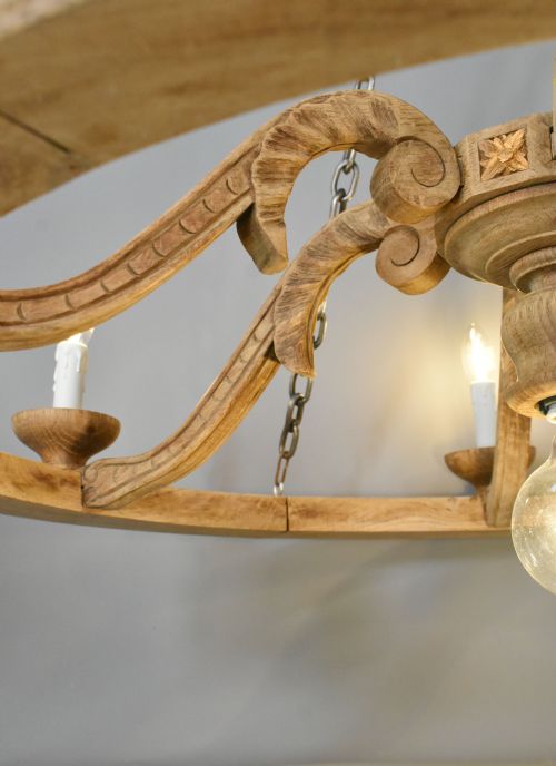 LARGE FRENCH CHANDELIER IN OAK LOUIS XVI STYLE WITH SIX ARMS - ADDITIONAL PHOTO 13