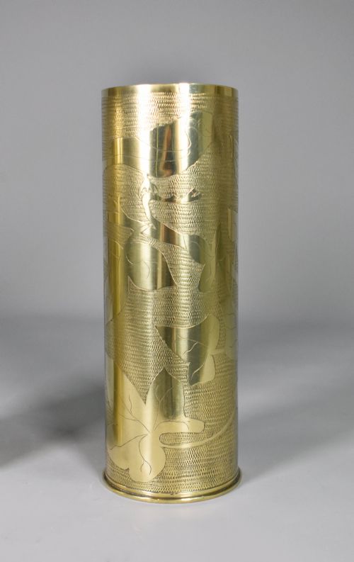 PAIR ANTIQUE FRENCH TRENCH ART BRASS SHELL VASES WW1 - ADDITIONAL PHOTO 4