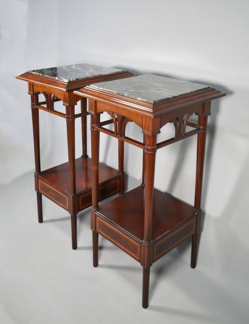 ANTIQUE PAIR OF FRENCH PEDESTAL TABLES IN MAHOGANY - ADDITIONAL PHOTO 2