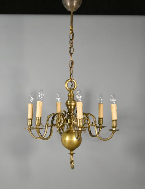 SIX ARM ANTIQUE DUTCH BRONZE CHANDELIER - ADDITIONAL PHOTO 1