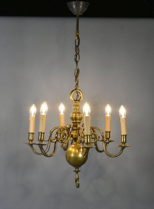 SIX ARM ANTIQUE DUTCH BRONZE CHANDELIER - ADDITIONAL PHOTO 2