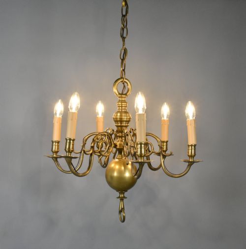 SIX ARM ANTIQUE DUTCH BRONZE CHANDELIER - ADDITIONAL PHOTO 3