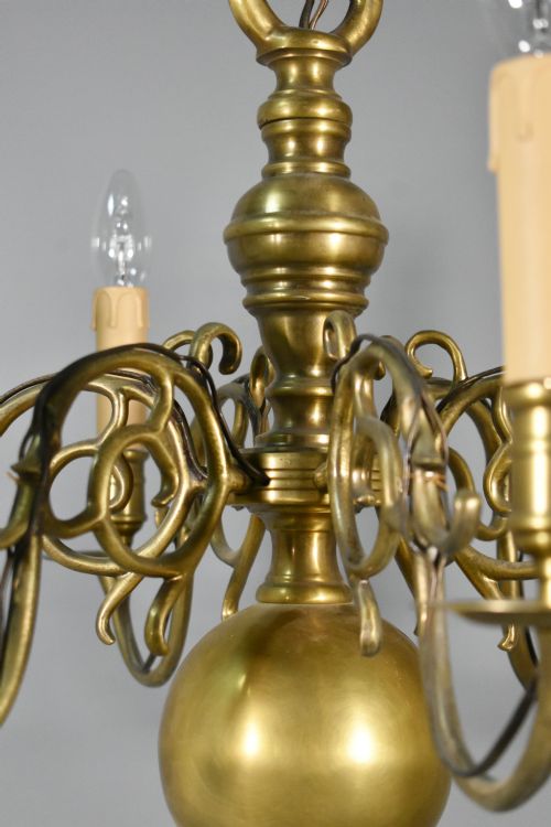 SIX ARM ANTIQUE DUTCH BRONZE CHANDELIER - ADDITIONAL PHOTO 5