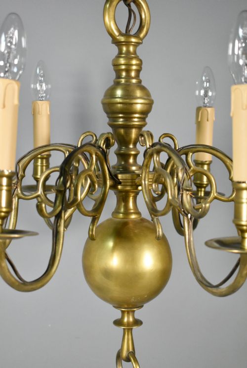 SIX ARM ANTIQUE DUTCH BRONZE CHANDELIER - ADDITIONAL PHOTO 7
