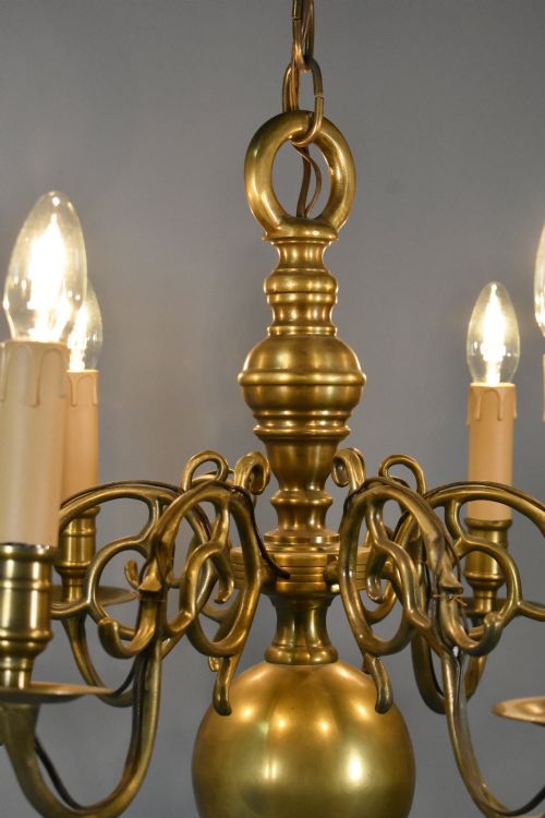 SIX ARM ANTIQUE DUTCH BRONZE CHANDELIER - ADDITIONAL PHOTO 9