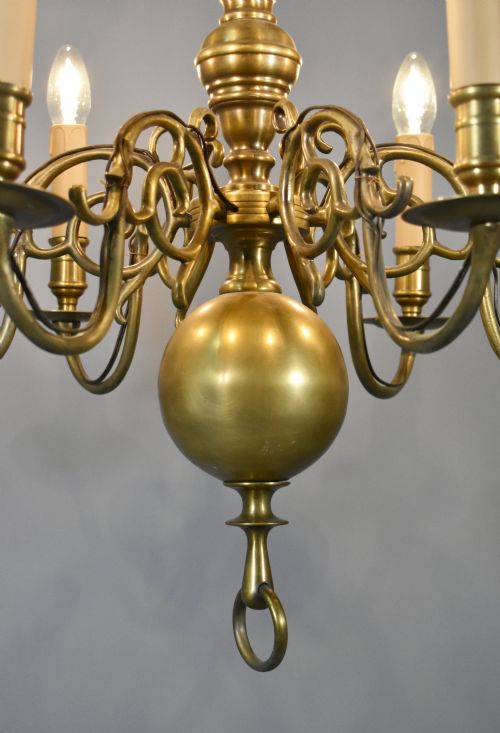 SIX ARM ANTIQUE DUTCH BRONZE CHANDELIER - ADDITIONAL PHOTO 10