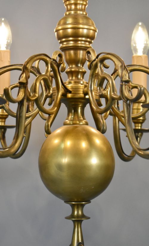 SIX ARM ANTIQUE DUTCH BRONZE CHANDELIER - ADDITIONAL PHOTO 11
