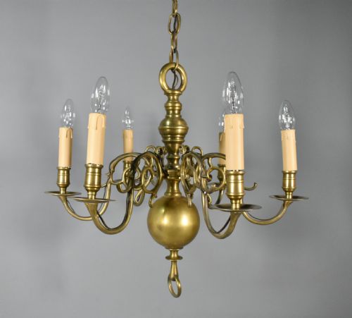 SIX ARM ANTIQUE DUTCH BRONZE CHANDELIER - ADDITIONAL PHOTO 13