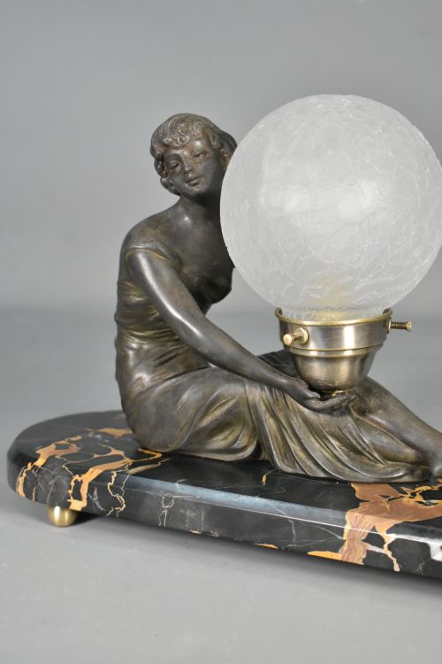 FRENCH ART DECO LAMP WITH LADY AND GLASS GLOBE SHADE - ADDITIONAL PHOTO 2