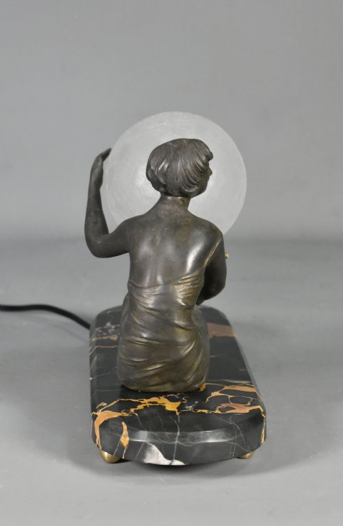 FRENCH ART DECO LAMP WITH LADY AND GLASS GLOBE SHADE - ADDITIONAL PHOTO 4