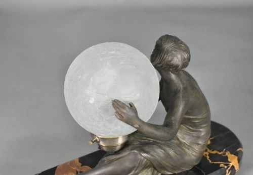 FRENCH ART DECO LAMP WITH LADY AND GLASS GLOBE SHADE - ADDITIONAL PHOTO 6