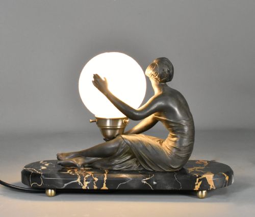 FRENCH ART DECO LAMP WITH LADY AND GLASS GLOBE SHADE - ADDITIONAL PHOTO 10