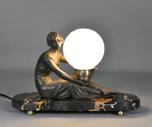 FRENCH ART DECO LAMP WITH LADY AND GLASS GLOBE SHADE - ADDITIONAL PHOTO 11