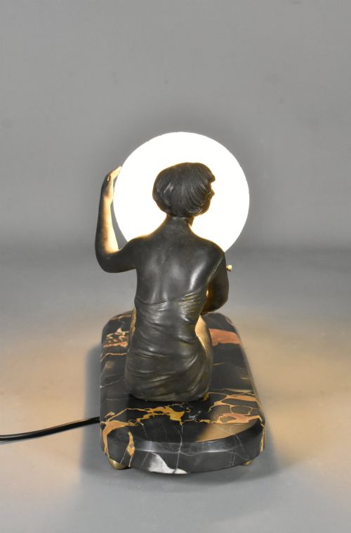 FRENCH ART DECO LAMP WITH LADY AND GLASS GLOBE SHADE - ADDITIONAL PHOTO 13