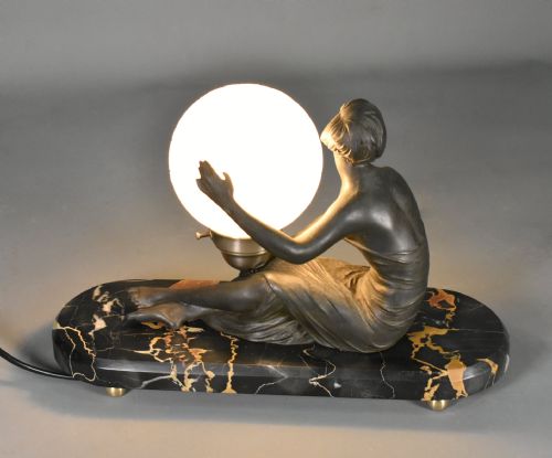 FRENCH ART DECO LAMP WITH LADY AND GLASS GLOBE SHADE - ADDITIONAL PHOTO 14