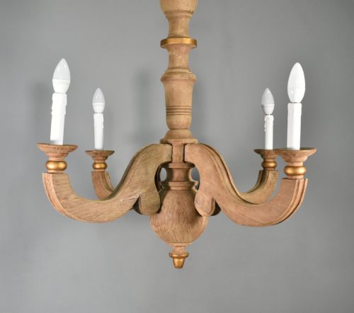 FRENCH PROVINCIAL FOUR ARM CHANDELIER IN SOLID OAK - ADDITIONAL PHOTO 1