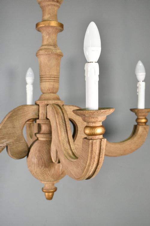 FRENCH PROVINCIAL FOUR ARM CHANDELIER IN SOLID OAK - ADDITIONAL PHOTO 6