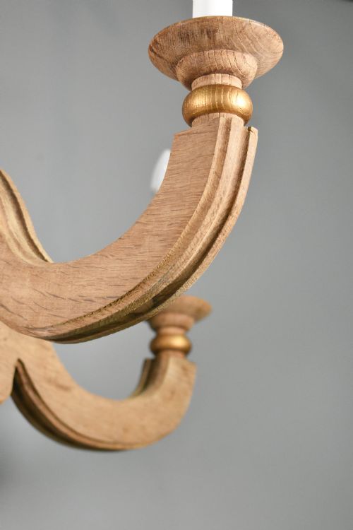 FRENCH PROVINCIAL FOUR ARM CHANDELIER IN SOLID OAK - ADDITIONAL PHOTO 7