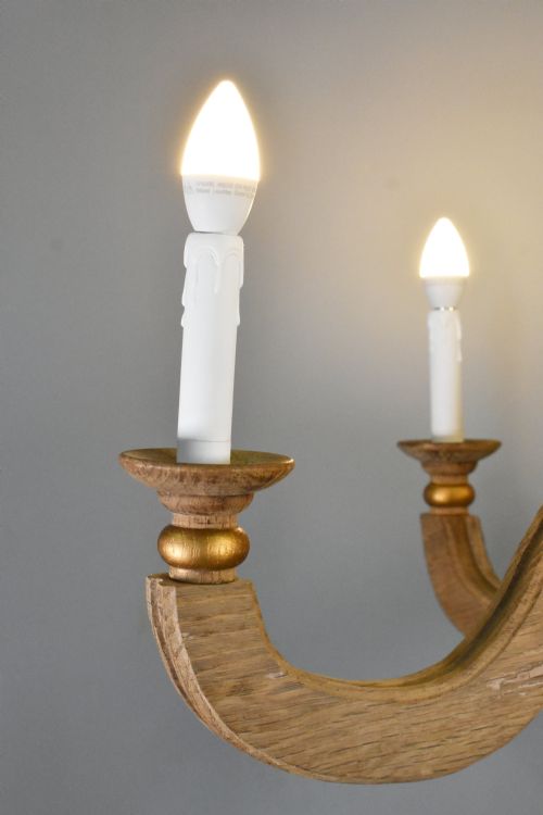 FRENCH PROVINCIAL FOUR ARM CHANDELIER IN SOLID OAK - ADDITIONAL PHOTO 9
