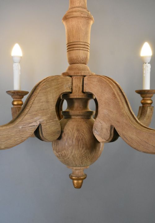 FRENCH PROVINCIAL FOUR ARM CHANDELIER IN SOLID OAK - ADDITIONAL PHOTO 12