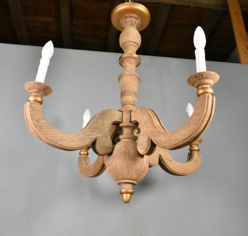 FRENCH PROVINCIAL FOUR ARM CHANDELIER IN SOLID OAK - ADDITIONAL PHOTO 14