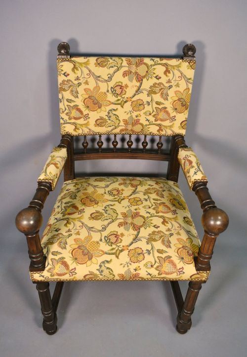 FRENCH ANTIQUE UPSHOLSTERED ARMCHAIR IN WALNUT TRANSITIONAL RENAISSANCE REVIVAL - ADDITIONAL PHOTO 5