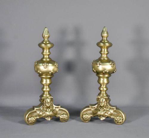 Pair French Bronze Firedogs Louis Xiv Style - Early 19th Century
