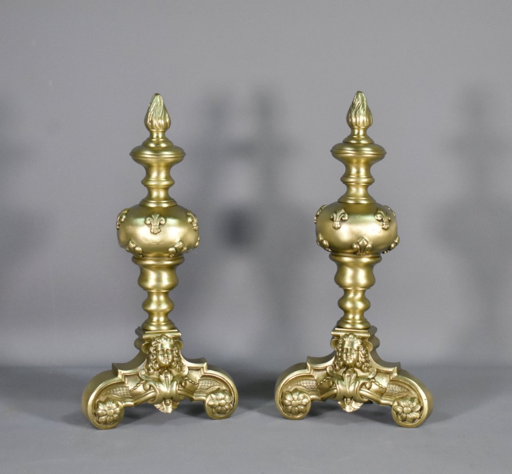 Pair French Bronze Firedogs Louis XIV Style - Early 19th Century