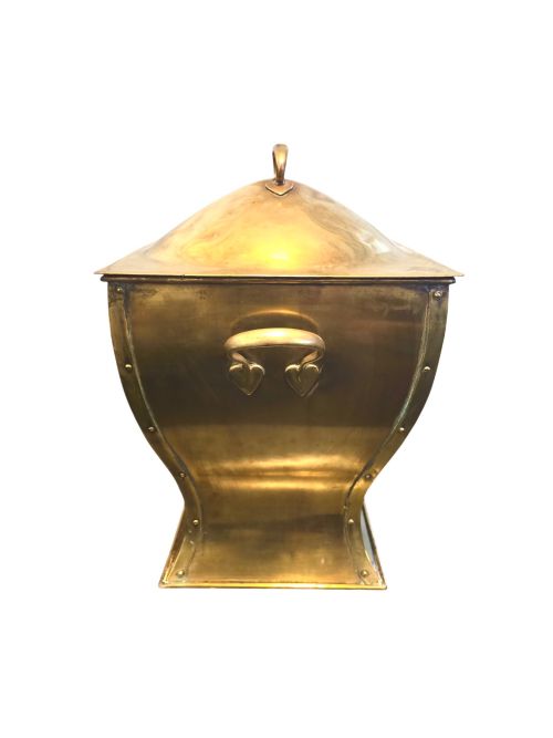 fig 2. Antique Art Nouveau Brass Coal Scuttle Box with Lid & Liner circa 1895-1910