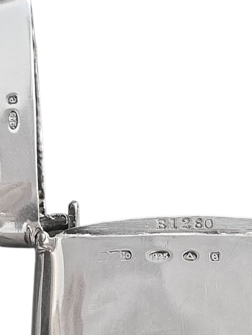 fig 4. An Edwardian sterling silver vesta case featuring embossed relief detailing of Cupid and Psyche framed by scrollwork borders.