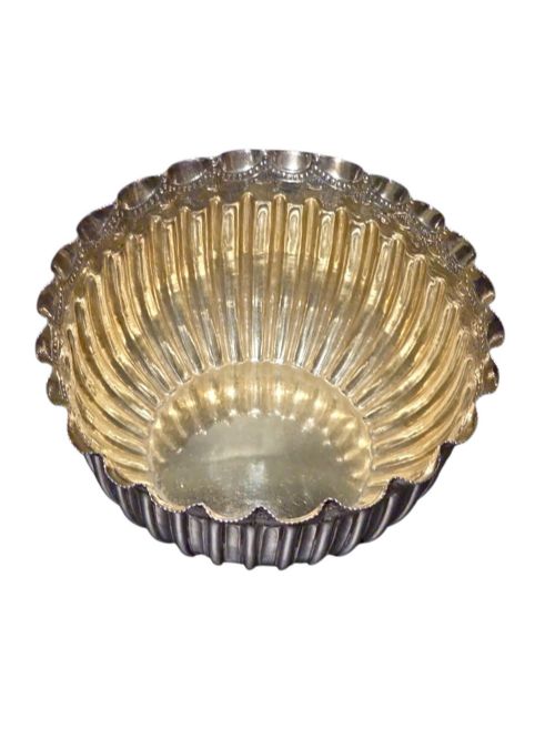 fig 1. A late Victorian sterling silver sugar bowl with a scalloped rim, reeded fluted lower body, and a gold gilt interior.