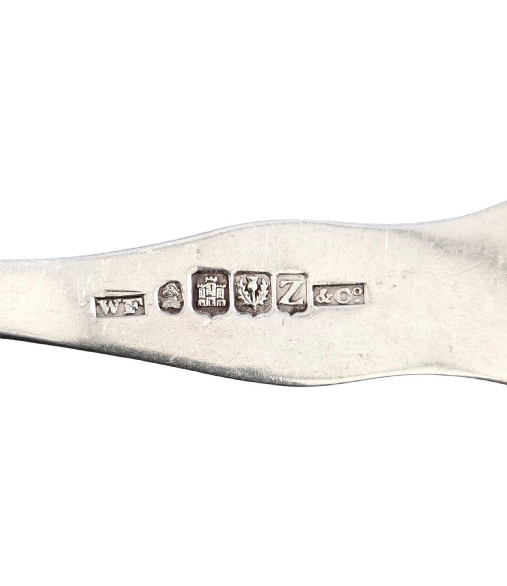 A Scottish sterling silver sauce ladle in Kings pattern, assay marked for Edinburgh in 1831, featuring a round bowl and ornate shell handle detailing. View IV