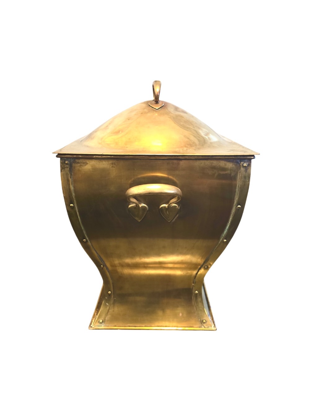 Antique Art Nouveau Brass Coal Scuttle Box with Lid & Liner circa 1895-1910 View III
