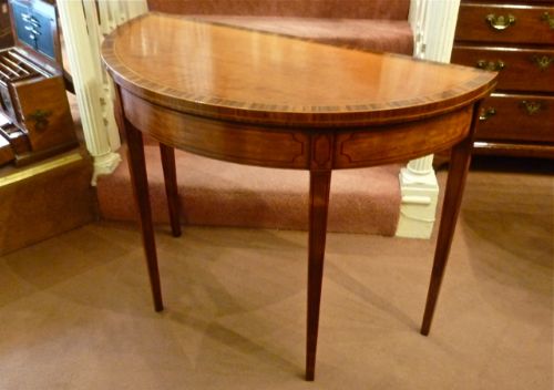 A Lovely Sheraton Period Satinwood Demi-lune Card Table