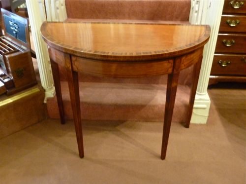 fig 1. A LOVELY SHERATON PERIOD SATINWOOD DEMI-LUNE CARD TABLE