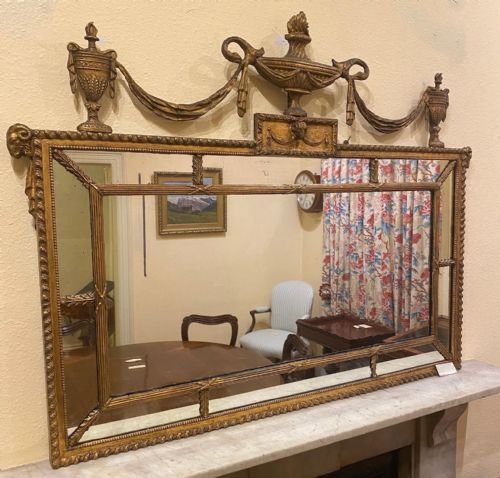 Ornately Carved and Gilded Rectangular Overmantle Mirror