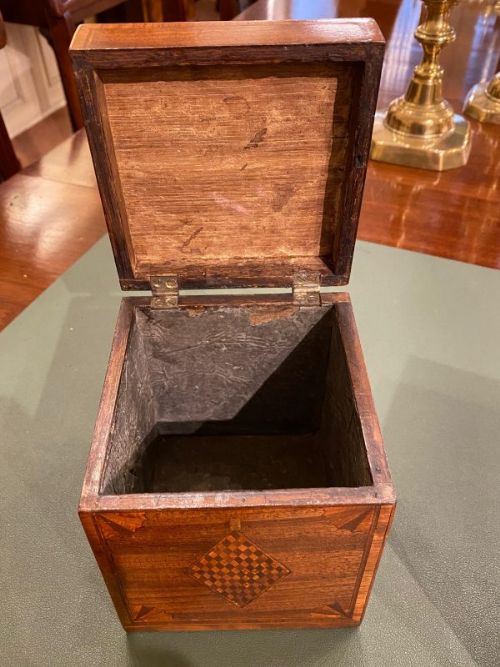 fig 1. A rare PAIR of late 18th century inlaid mahogany cube TEA CADDIES