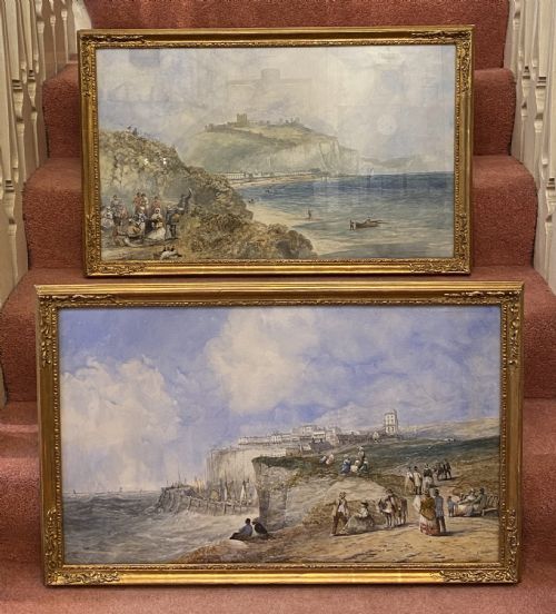 Pair of Large Gilt Framed Coastal Watercolour Paintings, After Clarkson Stanfield Ra (1793-1867)