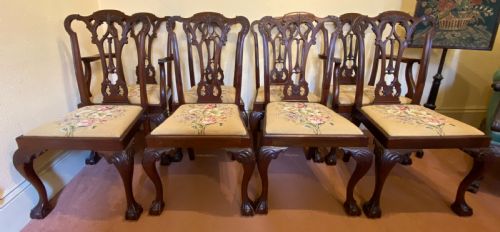 A Good Set of Eight Chippendale Style Late 19th Century Solid Mahogany Dining Chairs (6 + 2 Carvers)