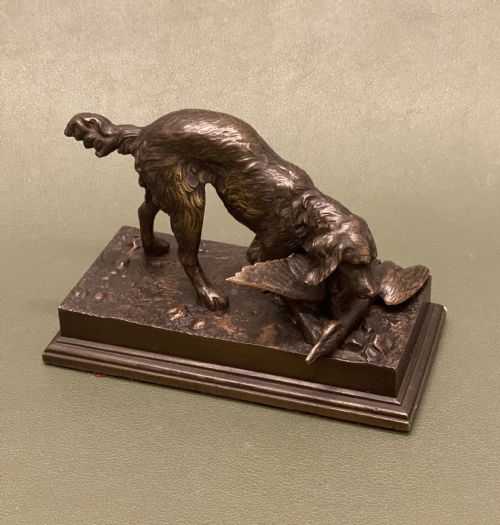 Antoine-louis Barye: French Bronze of a Retriever with Duck, C.1845-55.