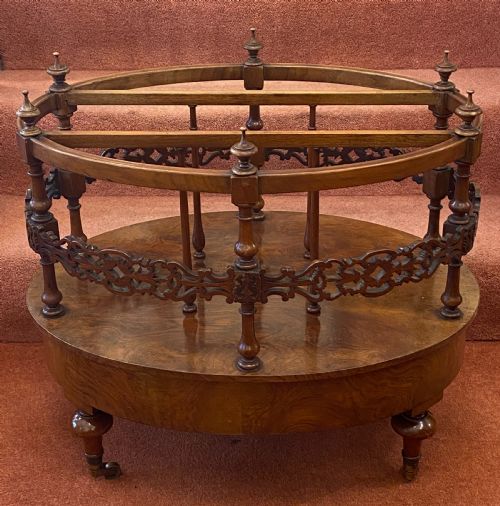 VICTORIAN OVAL WALNUT 3SECTION CANTERBURY WITH FINE PIERCED FRETWORK - ADDITIONAL PHOTO 12