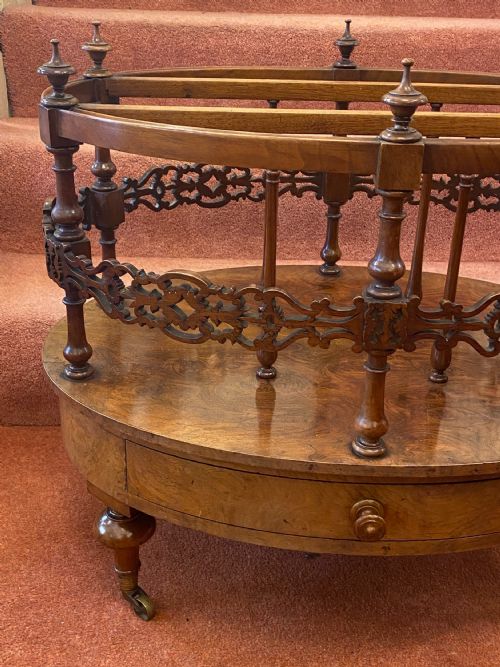 VICTORIAN OVAL WALNUT 3SECTION CANTERBURY WITH FINE PIERCED FRETWORK - ADDITIONAL PHOTO 2