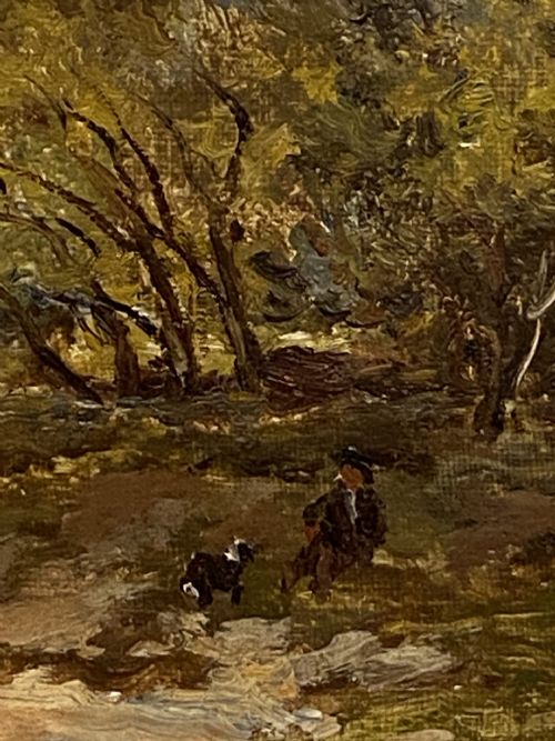 fig 2. A 19th-century oil painting on canvas depicting a North Wales river and mountain landscape, set within an ornate gilded frame.
