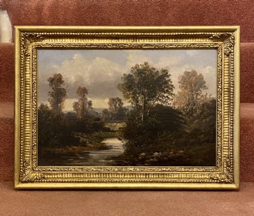Framed Oil on Canvas “Woodland River View” by Ada Stone (Fl. 1879-1904)