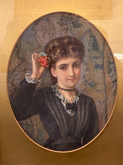 fig 1. Framed Oval watercolour Portrait of a Young Spanish Girl - John Phillip RA (1817-67)
